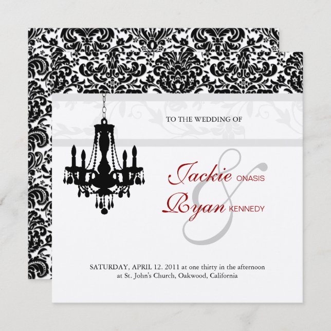 Invitation Lustre de mariage noir rouge argenté pour invitati (Devant / Derrière)