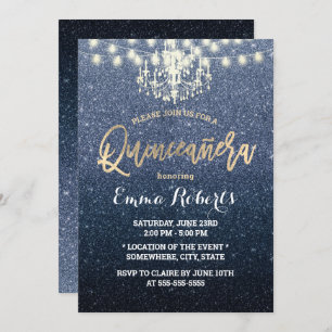 Invitation Lustre de Parties scintillant bleu Quinceanera Mod