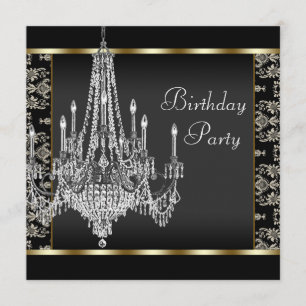 Invitation Lustre en Cristal Black Damassk Fête d'Anniversair
