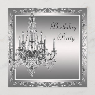 Invitation Lustre en damas noir argenté Fête d'anniversaire