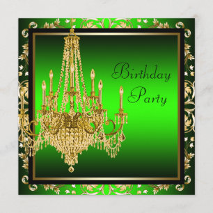Invitation Lustre en Damas or Vert Citron Fête d'anniversaire