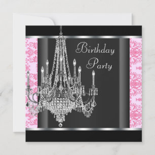 Invitation Lustre en damas rose noir pour fête d'anniversaire
