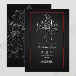 Invitation Lustre Épouvantable Gris Noir Rouge Mariage Gothiq