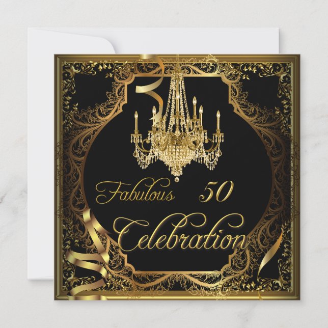 Invitation Lustre Fabulosus 50 Célébration Or Noir (Devant)