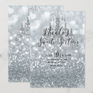 Invitation Lustre Glamour Bokeh Argenté Blanc pour Fête