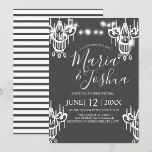 Invitation Lustre Halloween Mariage Gris et Blanc Lumineux