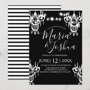 Invitation Lustre Halloween Mariage Lumière noir et blanc