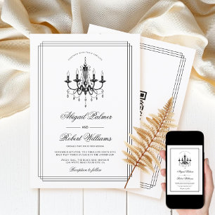 Invitation Lustre noir blanc QR code Vieux mariage argent