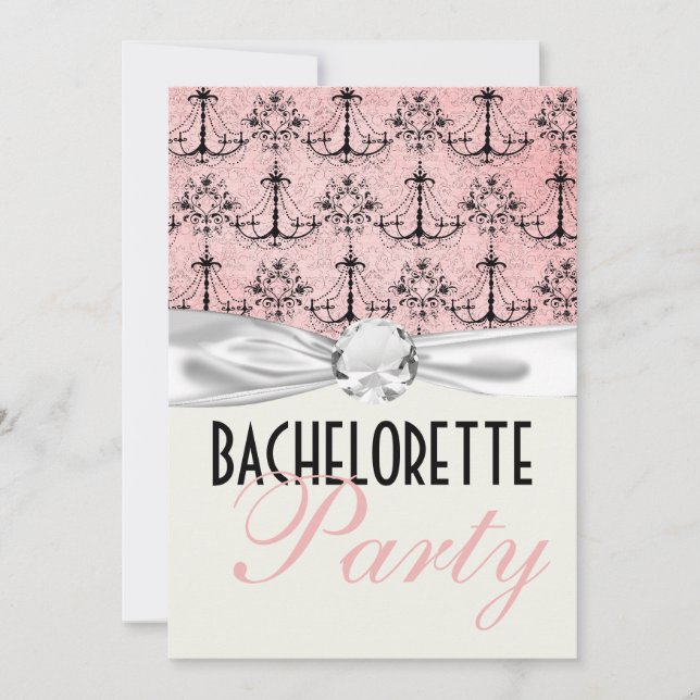 Invitation lustre noir rose damask bachelortie (Devant)