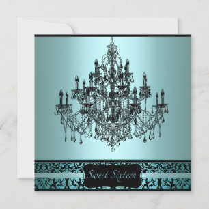 Invitation Lustre noir sarcelle fête d'anniversaire Sweet 16