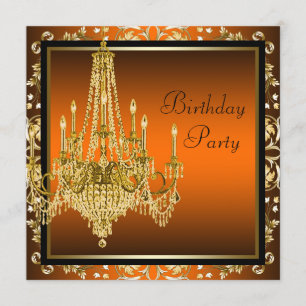 Invitation Lustre Orange Black Gold Damask Anniversaire