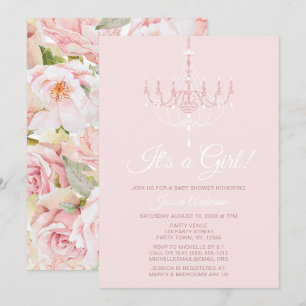 Invitation Lustre rose et blanc Baby shower Rose fleuri