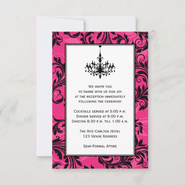 Invitation Lustre Rose Noir Blanc avec Rouleaux Mariage Inser (Devant)