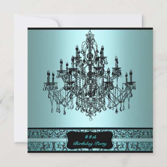 Invitation Lustre sarcelle pour fête d'anniversaire tous âges (Devant)