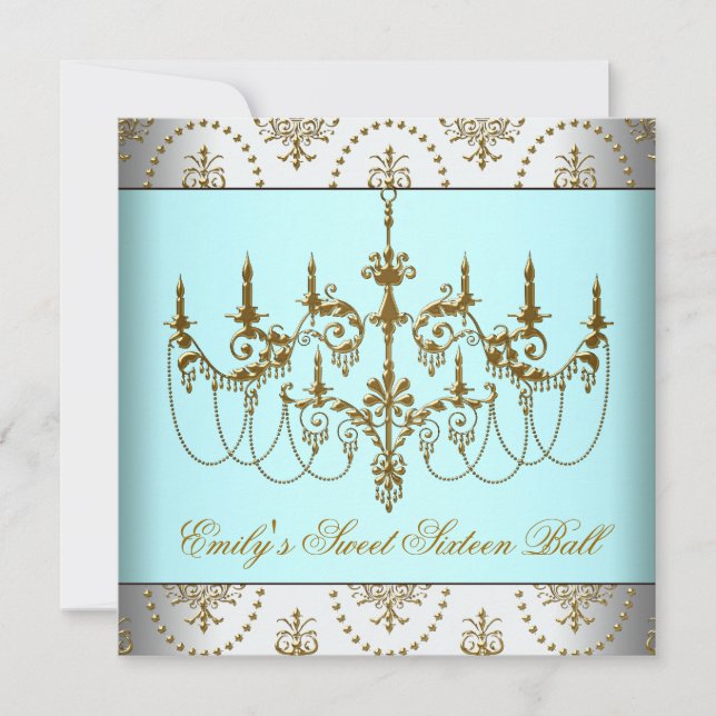 Invitation Lustre turquoise en or Classy Sweet sixteen Ball (Devant)