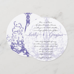 Invitation Lustre vintage antique lilas pour mariage 