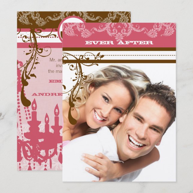 Invitation Lustre Vintage rose et chocolat Brown (Devant / Derrière)