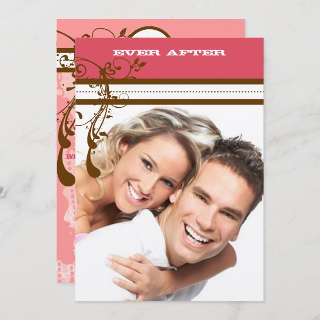 Invitation Lustre Vintage rose et chocolat Brown (Devant / Derrière)