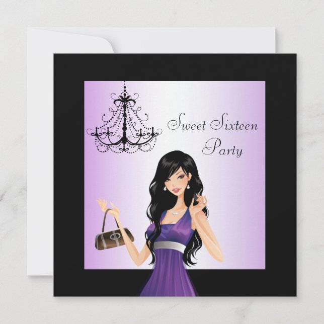 Invitation Lustre violet Sweet 16 Anniversaire fête (Devant)