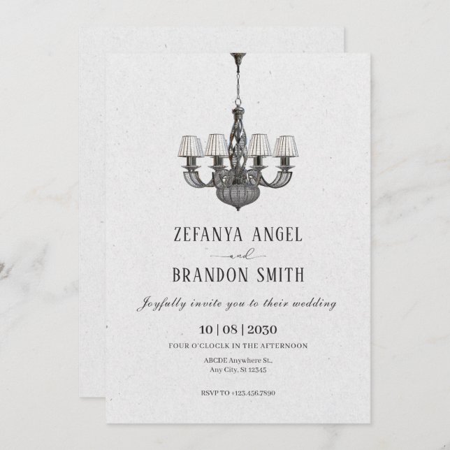 Invitation lustres classiques décoration mariage (Devant / Derrière)