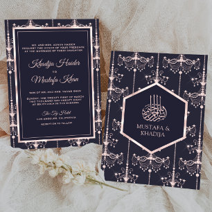 Invitation Lustres rose bleu foncé Mariage musulman