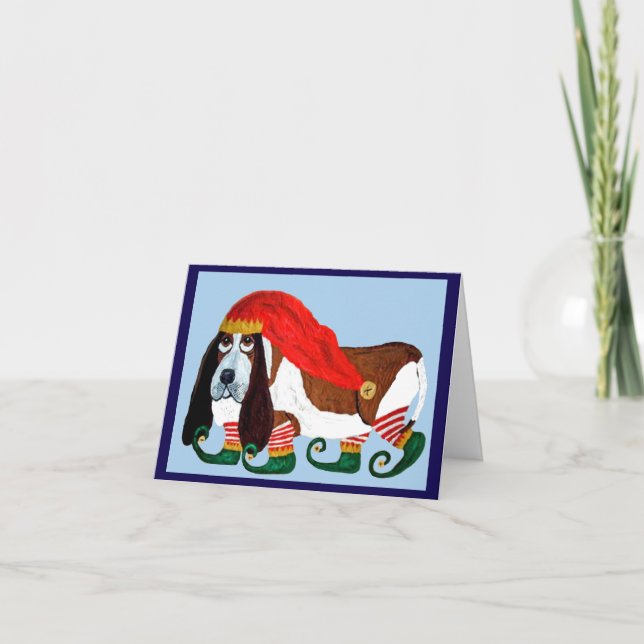 Invitation Lutin Basset Hound de Noël (Devant)