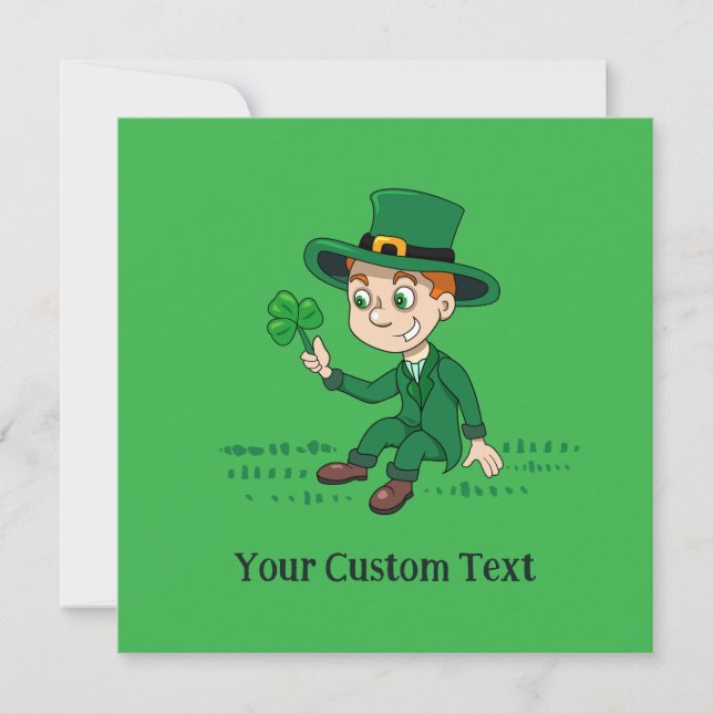 Invitation Lutin de dessin animé mignon avec trèfle et arc-en (Devant)