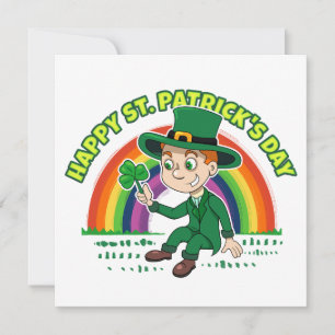 Invitation Lutin de dessin animé mignon avec trèfle et arc-en