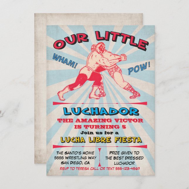 Invitation Lutte Lucha Libre fête d'anniversaire (Devant / Derrière)