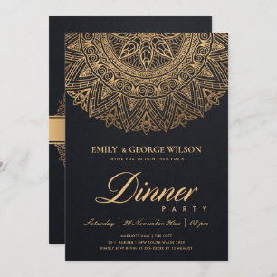 INVITATION LUX BLACK OR CLASSIQUE ORNATE MANDALA DÎNER PARTIE