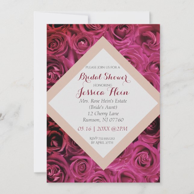 Invitation Lux Diamond Fête des mariées Roses roses (Devant)