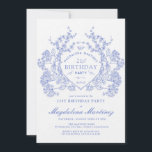 Invitation LUXE 21e anniversaire Vintage Blue Floral Crest<br><div class="desc">Une élégante crête vintage de fleurs bleues françaises occupe le devant de la scène pour cette invitation intemporelle à l'anniversaire. Orné,  formel et très féminin fera que toute femme d'anniversaire se sentira très spéciale. Des fournitures de partie de coordination sont disponibles.</div>
