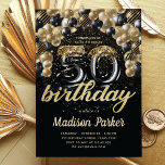 Invitation Luxe 50e anniversaire Black Gold Balloon Parties s<br><div class="desc">Design de luxe de Parties scintillant de balloon en or noir d'anniversaire. Les produits correspondants se trouvent dans la collection Luxury Black Gold Balloon Adult Birthday.</div>