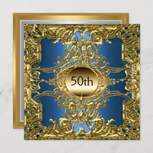 Invitation Luxe 50e Gold Blue Anniversaire Party Gold Blue