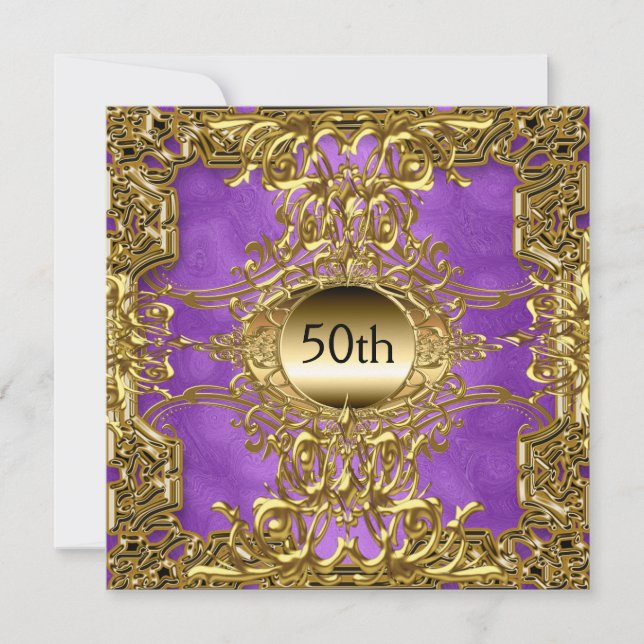 Invitation Luxe 50e Gold violet fête d'anniversaire Gold (Devant)