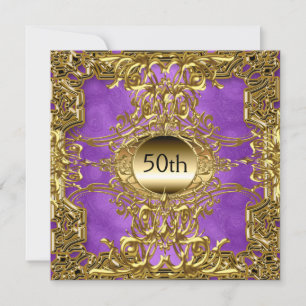 Invitation Luxe 50e Gold violet fête d'anniversaire Gold