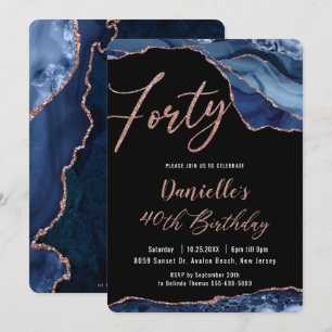 Invitation Luxe Agate Sapphire Blue Rose Gold 40e anniversair