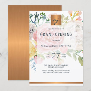 Invitation Luxe aquarelle or beauté salon grand ouverture