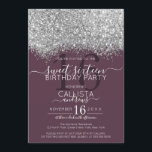 Invitation Luxe Argent Parties scintillant violet Confetti Sw<br><div class="desc">L'invitation élégante, glamour et moderne à la fête d'anniversaire de sweet sixteen est parfaite pour la jeune adolescente contemporaine et élégante. Il présente un confetti à parties scintillant brillante en argent faux imprimé sur le dessus d'un simple arrière - plan en prune de cassis avec un grand numéro "16" dans...</div>