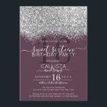 Invitation Luxe Argent Parties scintillant violet Confetti Sw<br><div class="desc">L'invitation élégante, glamour et moderne à la fête d'anniversaire de sweet sixteen est parfaite pour la jeune adolescente contemporaine et élégante. Il présente un confetti à parties scintillant brillante en argent faux imprimé sur le dessus d'un simple arrière - plan en prune de cassis avec un grand numéro "16" dans...</div>
