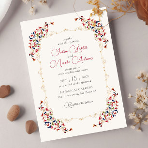 Invitation Luxe Artistique Botanique Floral Mariage Paisley