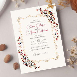 Invitation Luxe Artistique Botanique Floral Mariage Paisley