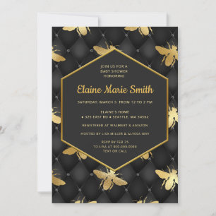 Invitation Luxe Baby shower d'abeilles Black et Gold Honey
