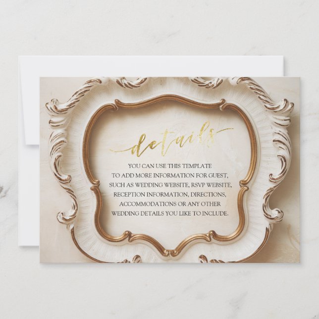 Invitation Luxe Baroque Blanc et Or Détails Mariage (Devant)