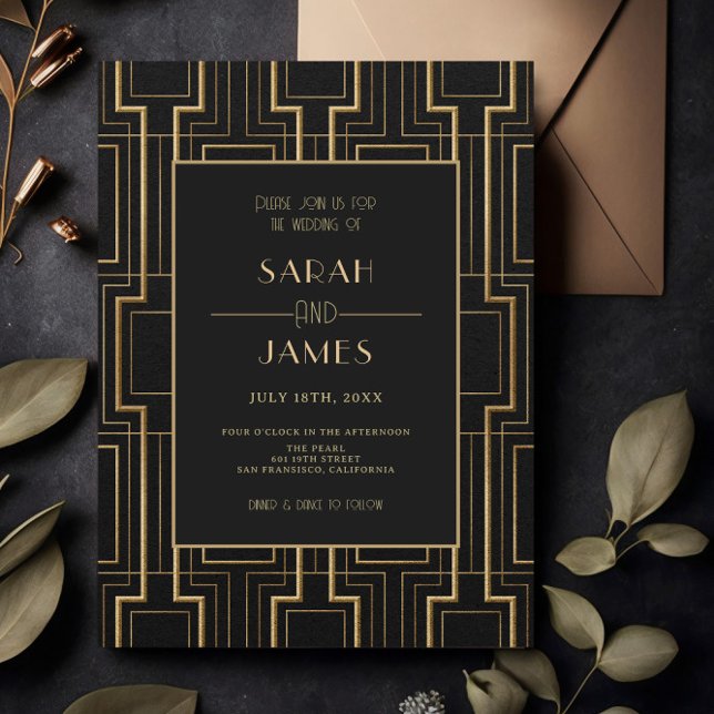 Invitation Luxe Black & Gold Art Déco Gatsby Mariage (Créateur téléchargé)