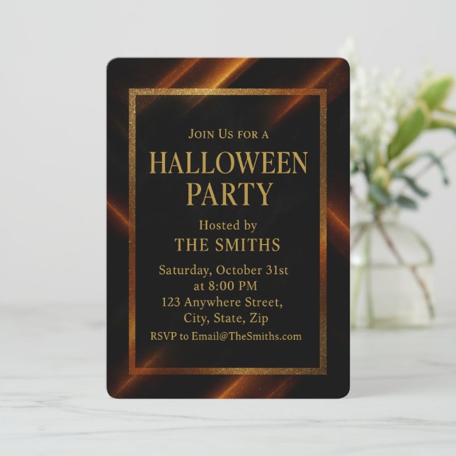 Invitation Luxe Black & Gold Éffrayant Élégant Halloween (Debout devant)