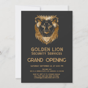 Invitation Luxe Black Gold Lion Business Logo Grand Ouverture