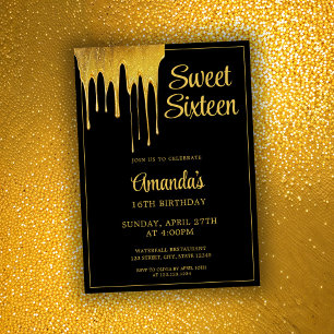 Invitation Luxe Black & Gold Parties scintillant Drip Sweet 1