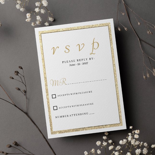 Invitation Luxe blanc élégant parties scintillant or RSVP (Luxury white elegant gold glitter RSVP)