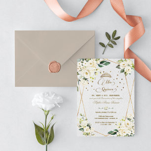 Invitation Luxe Blanc Floral Or Mis Quince Quinceañera